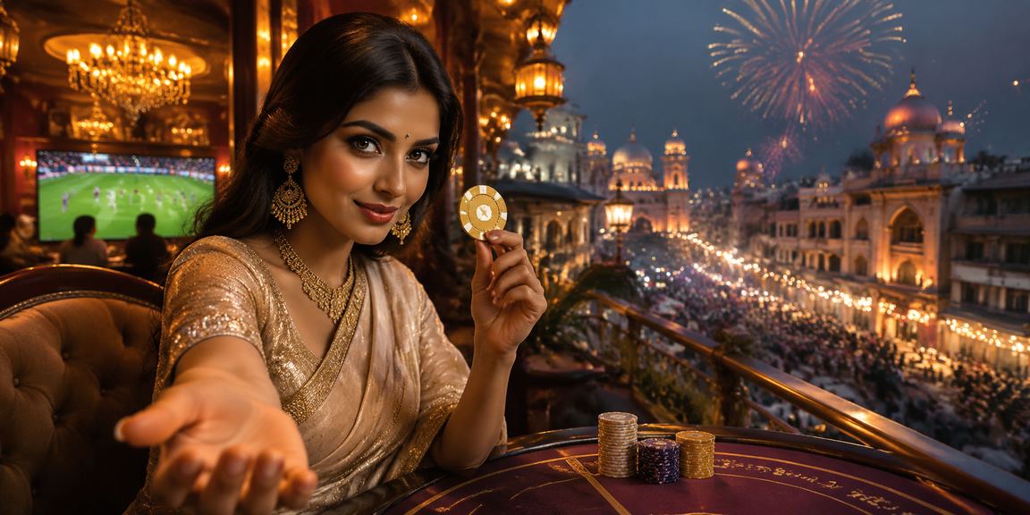 Playing Andar Bahar card game on mobile in traditional Indian wear